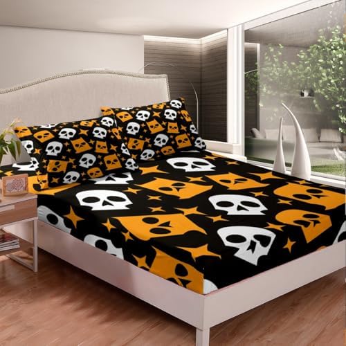 Manfei Halloween Skull Ghost Queen Fitted Sheet Set 1