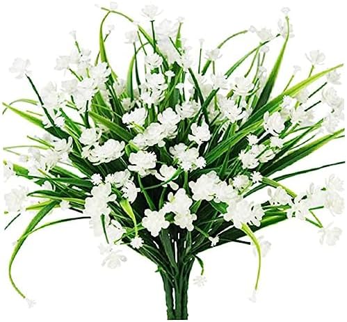 White Artificial Flowers 6 Bundles UV Resistant 7 Stem Decor