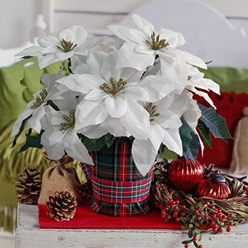 WISTART 8 Pack White Velvet Artificial Poinsettias