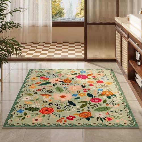 Rugcomf 3x5 Washable Non Slip Boho Floral Rug