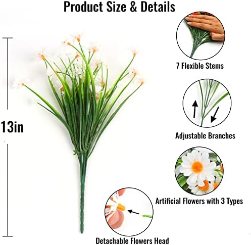 KIMOBER 8 Bundle Artificial White Daisy Flowers
