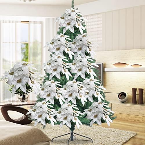 WISTART 8 Pack White Velvet Artificial Poinsettias