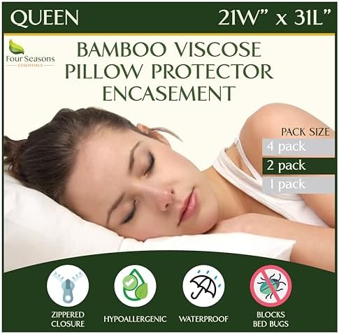 Four Seasons Essentials Waterproof Pillow Protectors Set of 2 - Bamboo Viscose
