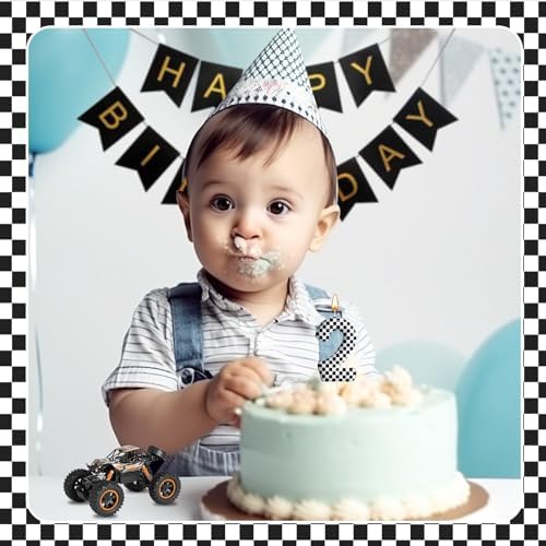 Racing Car Number 2 Birthday Candle Checkered Design