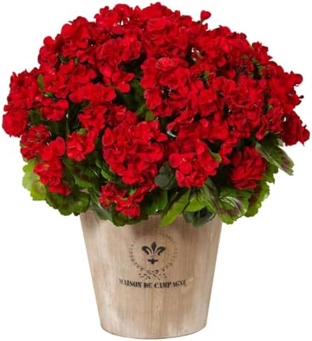 Artificial Geranium Silk Flower Bush Red 19 Inches Set of 2