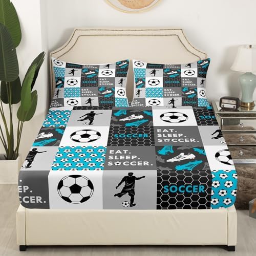 Manfei Soccer Player Fitted Sheet Queen Size with Pillow Case Set