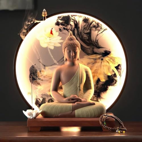 Shakyamuni Buddha Statue with Incense Holder and LED Light