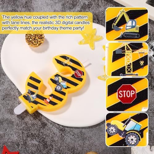 Construction Birthday Candle Number 3 Yellow Black Striped