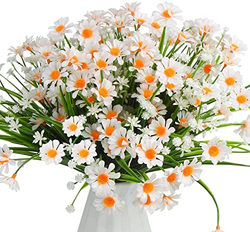 KIMOBER 8 Bundle Artificial White Daisy Flowers