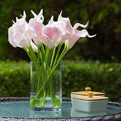 20 Piece Pink Calla Lily Artificial Flower Set with Glass Vase