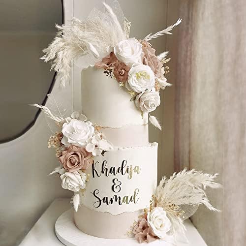 33 PCS Boho Cake Topper Decorations Light Brown White