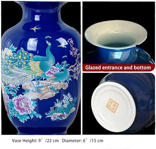MTME Porcelain Peacock Vase Blue Handmade Home Decor