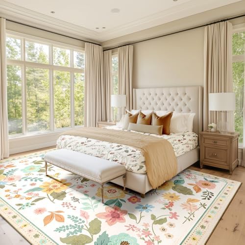 Floral 5x7 Boho Area Rug Soft Print Non Slip Machine Washable