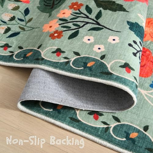 Rugcomf 3x5 Washable Non Slip Boho Floral Rug