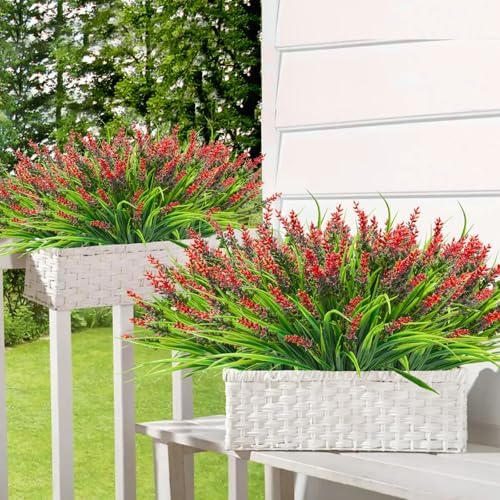 40 Bundles Artificial Monkey Grass with Red Lavender Flowers
