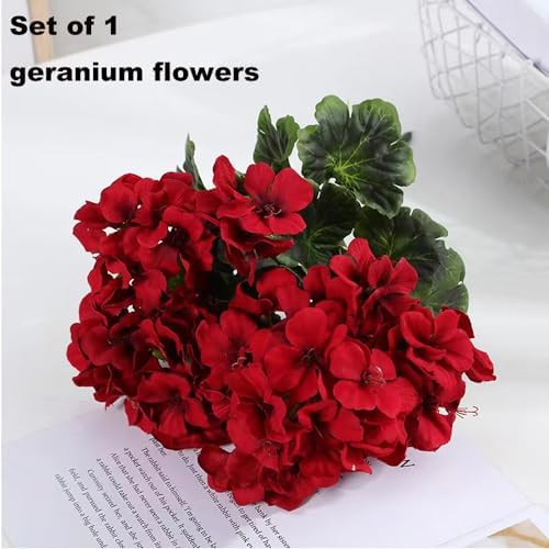 Artificial Geranium Silk Flower Bush Red 19 Inches Set of 2