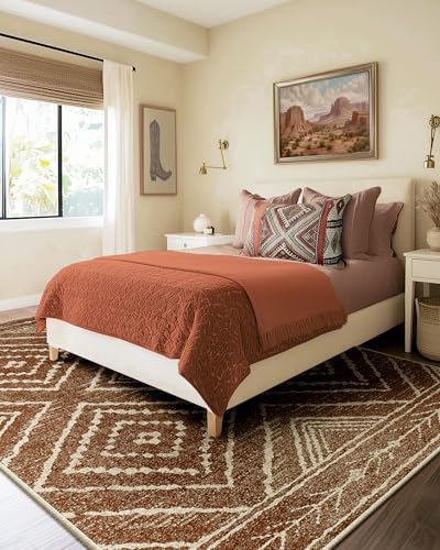 9x12 Area Rug Non-Slip Machine Washable Western Style Tribal Rug - YellowbrownCream