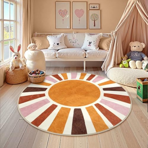 LIVEBOX Boho Round 4ft Rainbow Rug for Girls Room