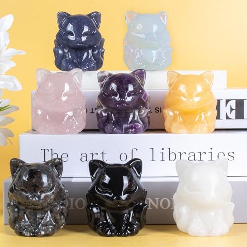 Black Obsidian Nine-Tailed Fox Statue Decor