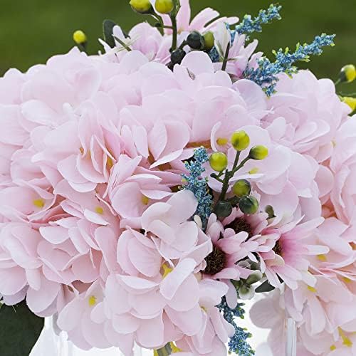 ENOVA FLORAL Pink Hydrangea Artificial Flowers with Vase