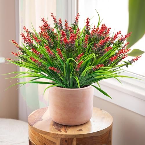 40 Bundles Artificial Monkey Grass with Red Lavender Flowers