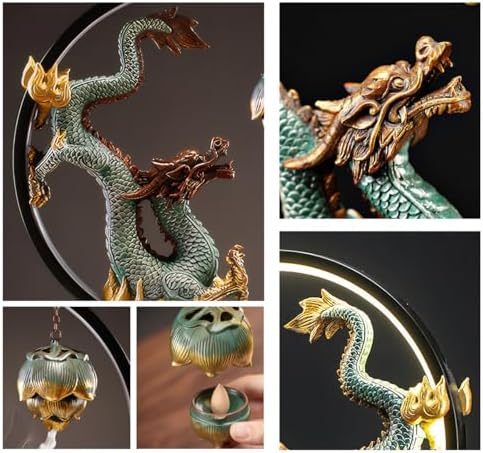 Chinese Ceramic Dragon Statue USB LED Light Incense Holder