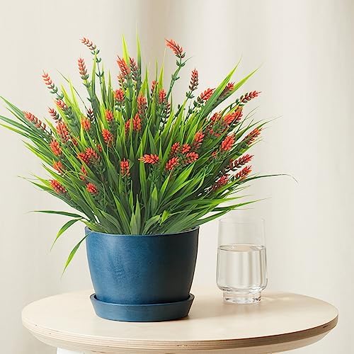 Grunyia Artificial Plants Outdoor Fake Grass with Flowers Red