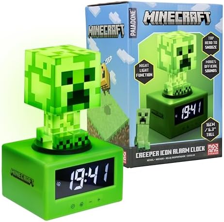 Paladone Minecraft Creeper Alarm Clock - Kids Night Light