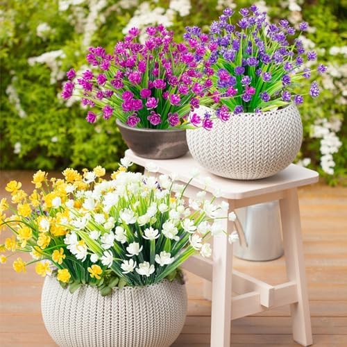 TURNMEON Artificial Flowers 12 Bundles for Outdoor Decor