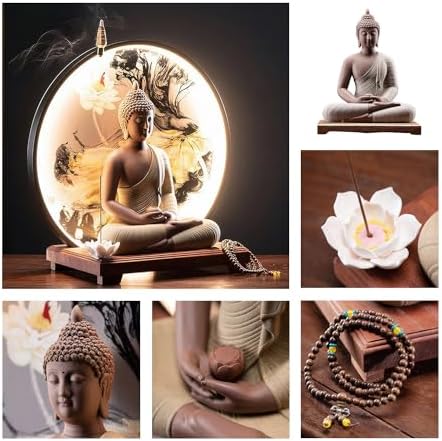 Shakyamuni Buddha Statue with Incense Holder and LED Light