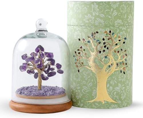 Amethyst Crystal Tree with Glass Dome Feng Shui Decor 1