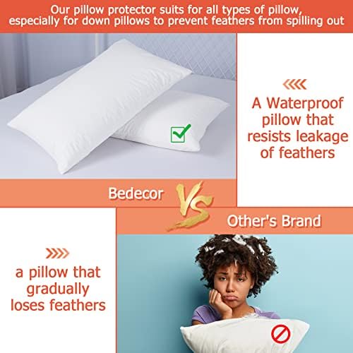 Bedecor Queen Pillow Protector 2 Pack Waterproof with Zipper