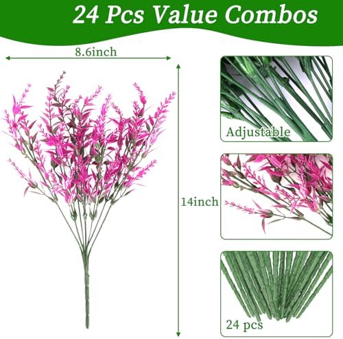 Ageomet Artificial Lavender Flowers 24 Bundles UV Resistant