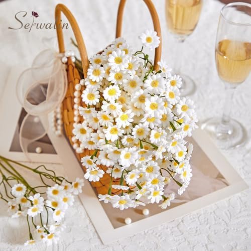 Serwalin 24 Pcs Silk Daisy Artificial Flowers White