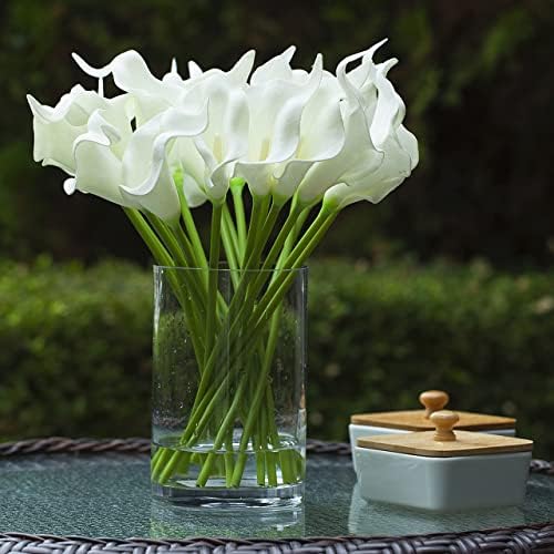 ENOVA FLORAL 20-Piece Real Touch Lilies Arrangement with Glass Vase