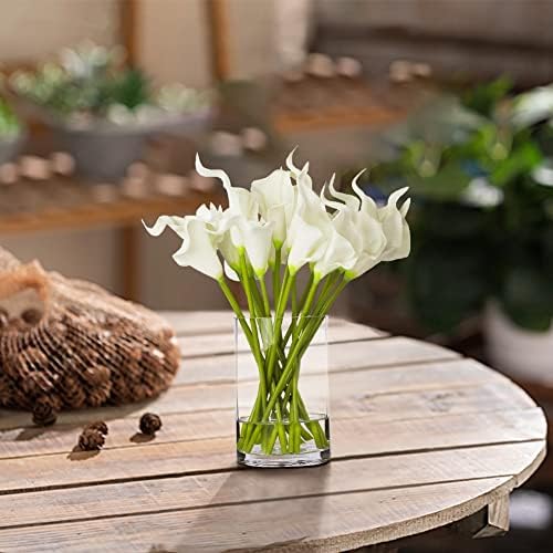 ENOVA FLORAL 20-Piece Real Touch Lilies Arrangement with Glass Vase