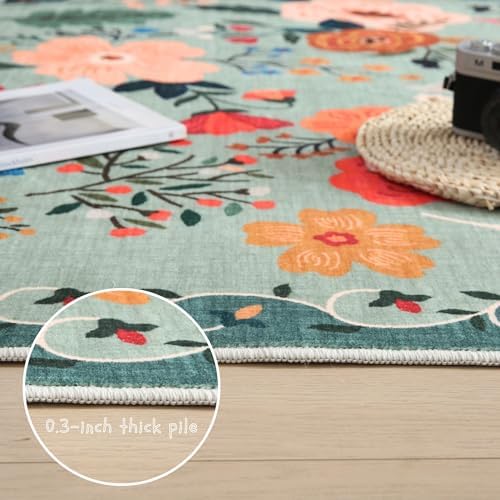 Rugcomf 3x5 Washable Non Slip Boho Floral Rug
