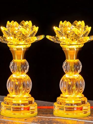 Ecqizer A-Style Colorful Crystal Lotus Lamp Pair