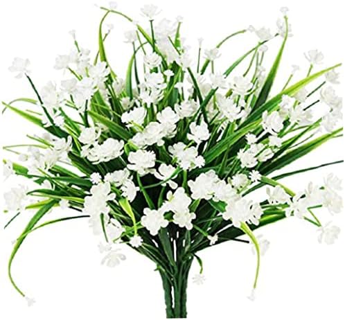 6 Bundles UV Resistant Artificial Flowers Bouquet 7 Stems 37cm White