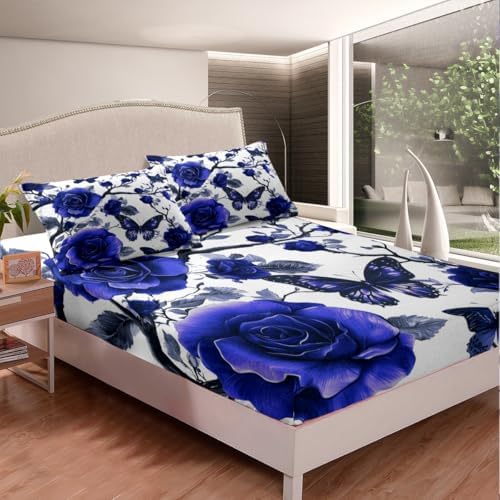 Manfei Botanical Floral Fitted Sheet Set with 2 Pillowcases