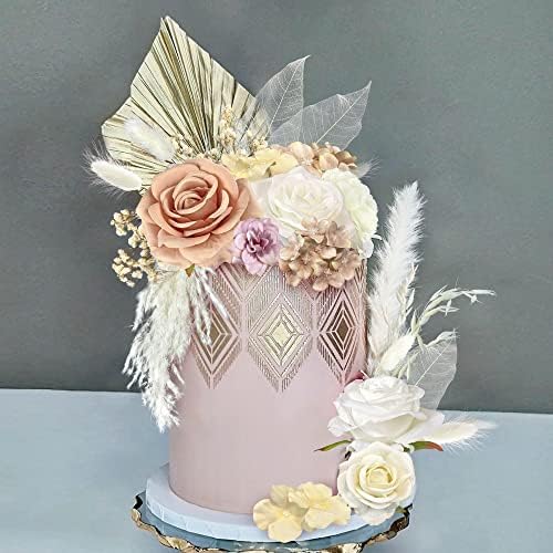 33 PCS Boho Cake Topper Decorations Light Brown White