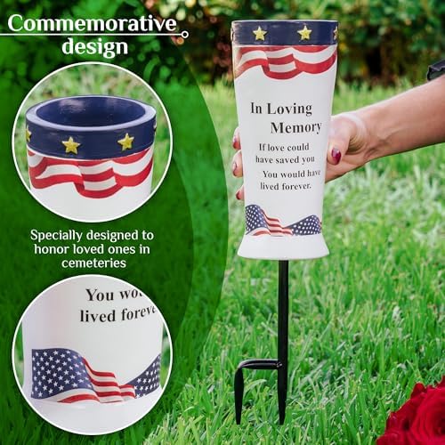 Patriotic Flag Grave Vase with Spikes