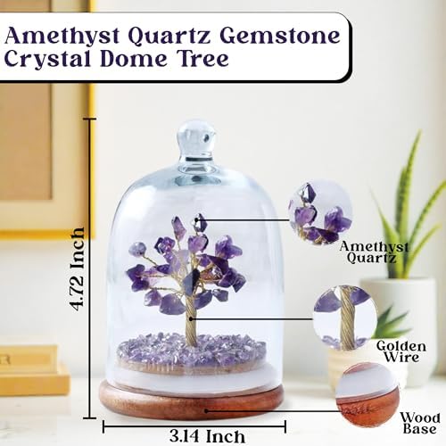 Amethyst Crystal Tree with Glass Dome Feng Shui Decor 1