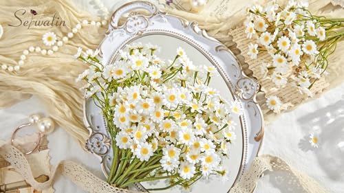 Serwalin 24 Pcs Silk Daisy Artificial Flowers White
