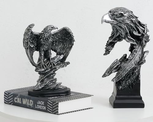 10 Inch Resin Eagle Statue with Antique Silver Accent