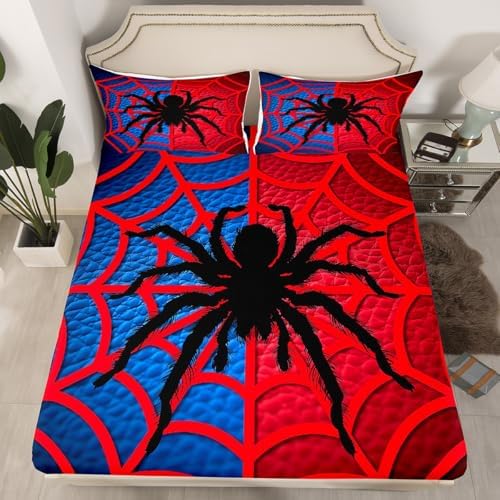 Manfei 3D Spider Fitted Sheet Queen Size Set