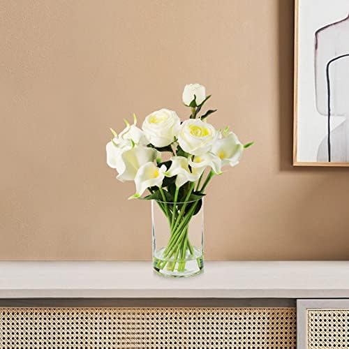 ENOVA FLORAL White Artificial Flowers with Glass Vase Set