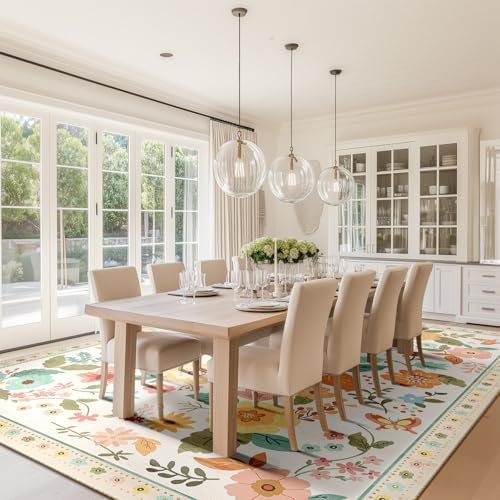 Floral 5x7 Boho Area Rug Soft Print Non Slip Machine Washable