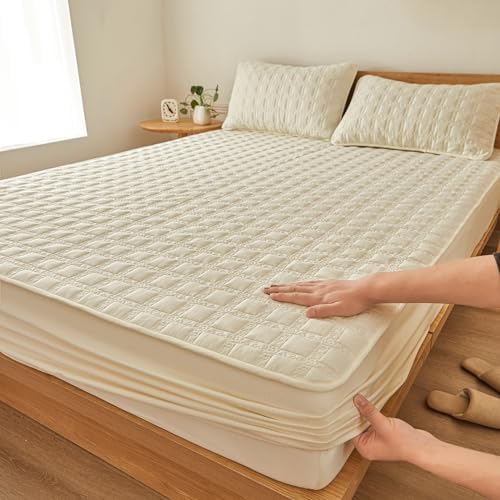 LweiPsqLin King Size Fitted Sheet with 18 Deep Pocket