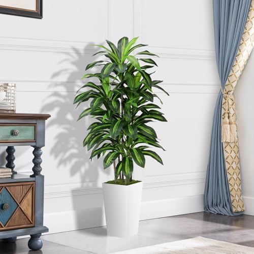 ASTIDY 5FT Artificial Dracaena Plant with White Planter